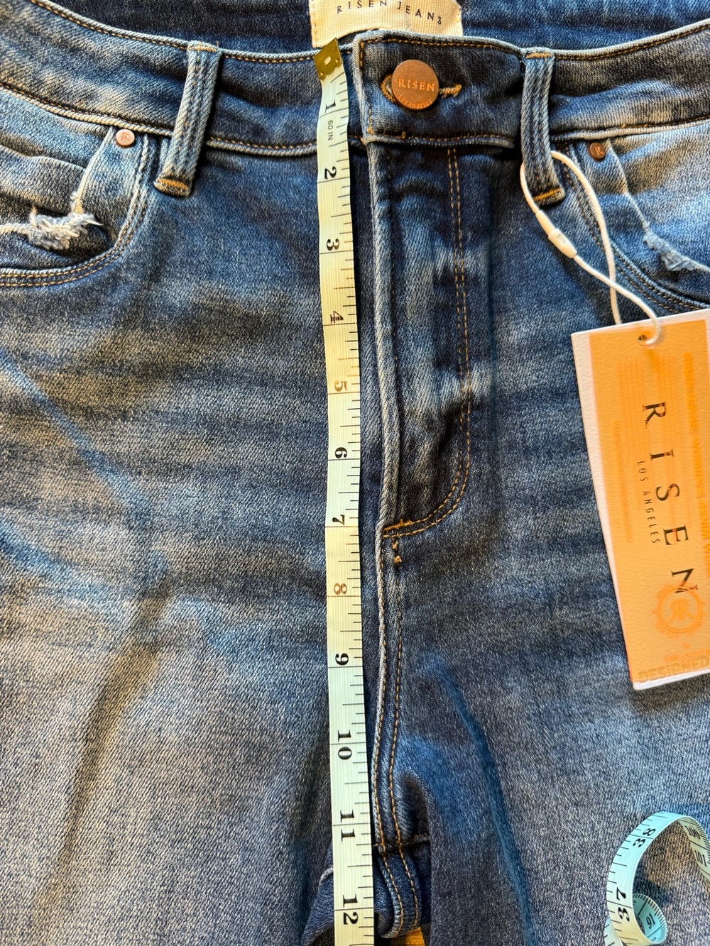 Risen Women's Dark Wash Frayed Hem Denim Shorts - Picture 6 of 9